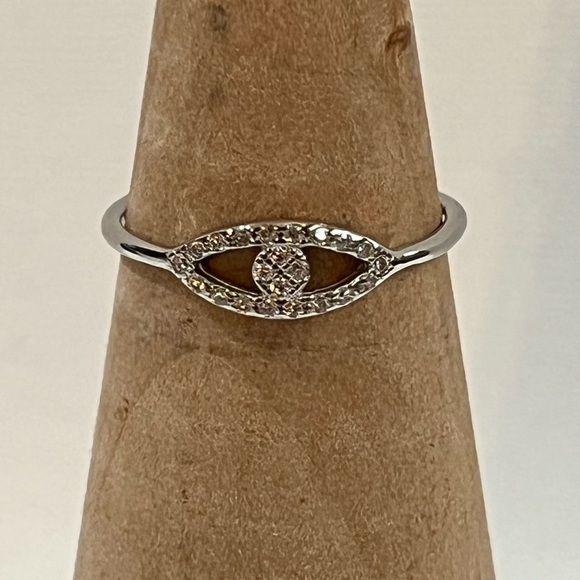 Artisan Jewelry - SOLID 925 STERLING SILVER DAINTY EVIL EYE RING CUBIC ZIRCONIA